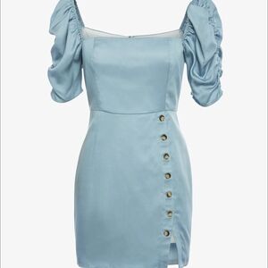 Lani Blue Puff Sleeve Wrap Dress